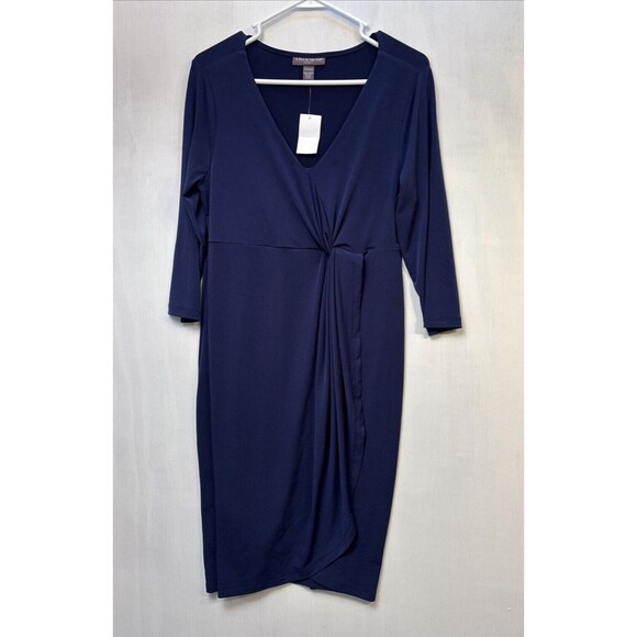 A Pea in the Pod Women's Dress Medium Faux Wrap Maternity Navy - Picture 3 of 13